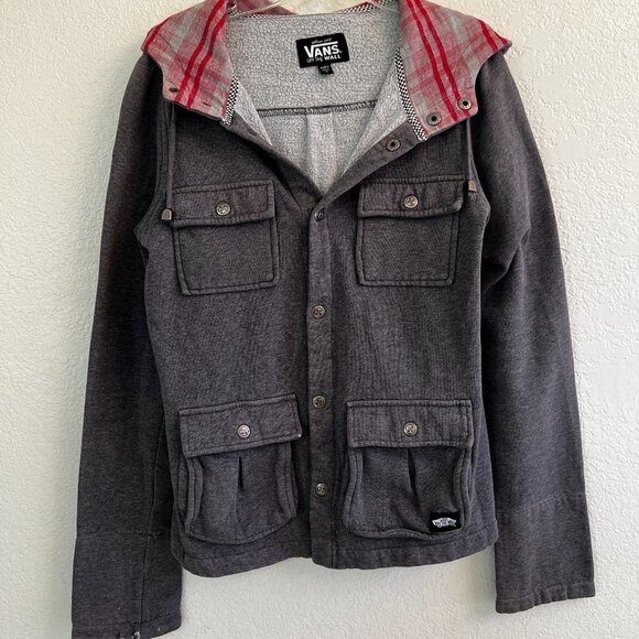 Vans Old School Hooded Fleece Jacket Snap Front Flip Cuff Pockets Size M - READ - Picture 1 of 11